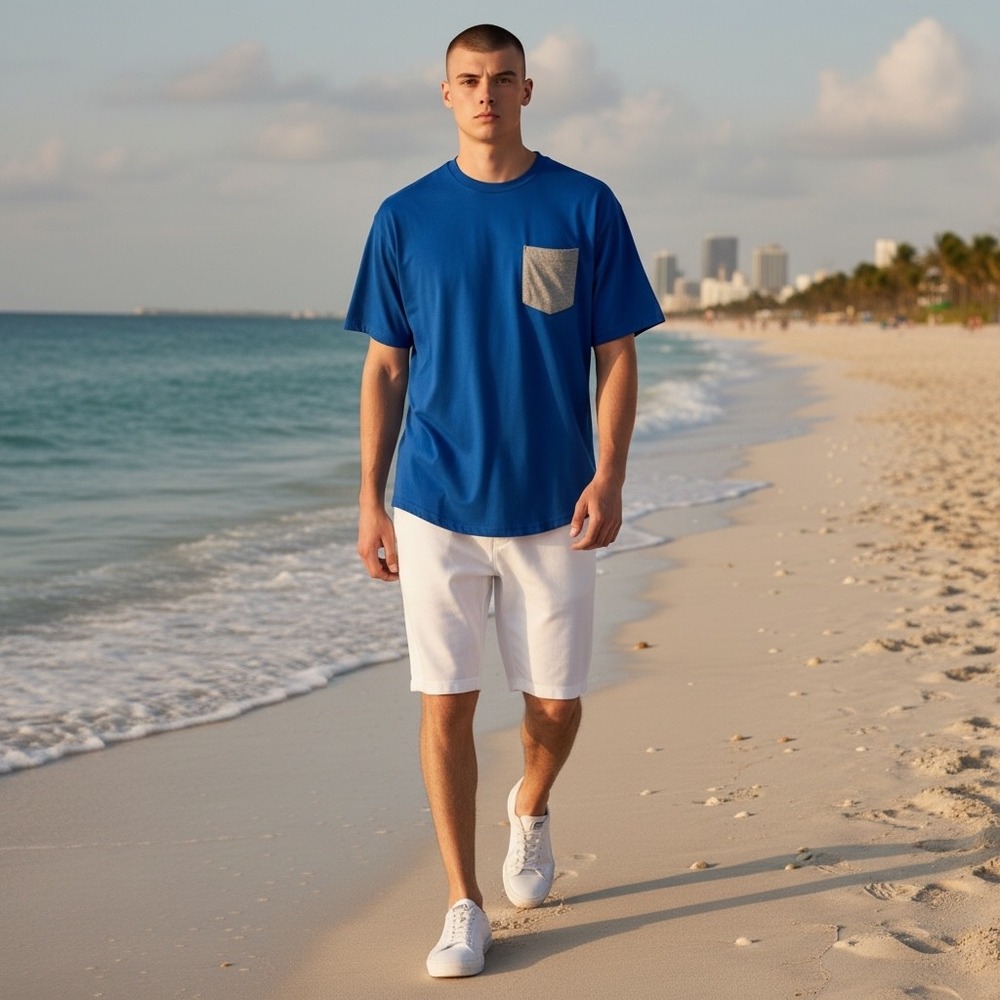 BYLT Basics Mens Drop-Cut‎ Pocket Tee Royal Blue Grey XL XDCSS_PT_ROY/GRY_XL